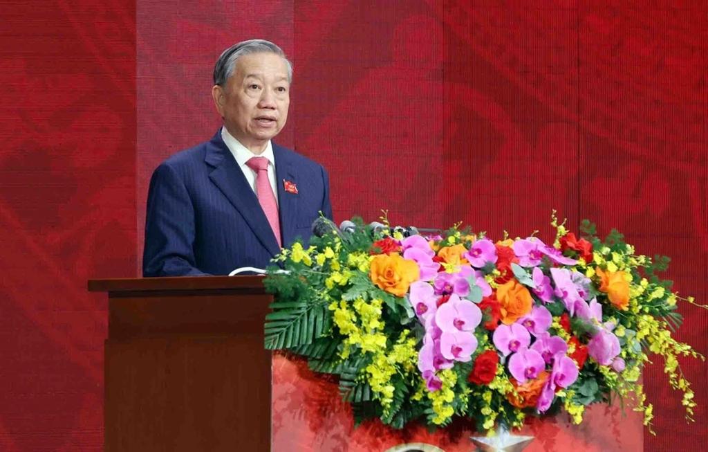 Party General Secretary To Lam speaks at the ceremony marking the 80th anniversary of the Vietnam People's Public Security Forces (August 19, 1945 2025) and the 20th anniversary of the All-People Security Safeguard Festival (August 19, 2005), in Ha Noi on August 17. (Photo: VNA)