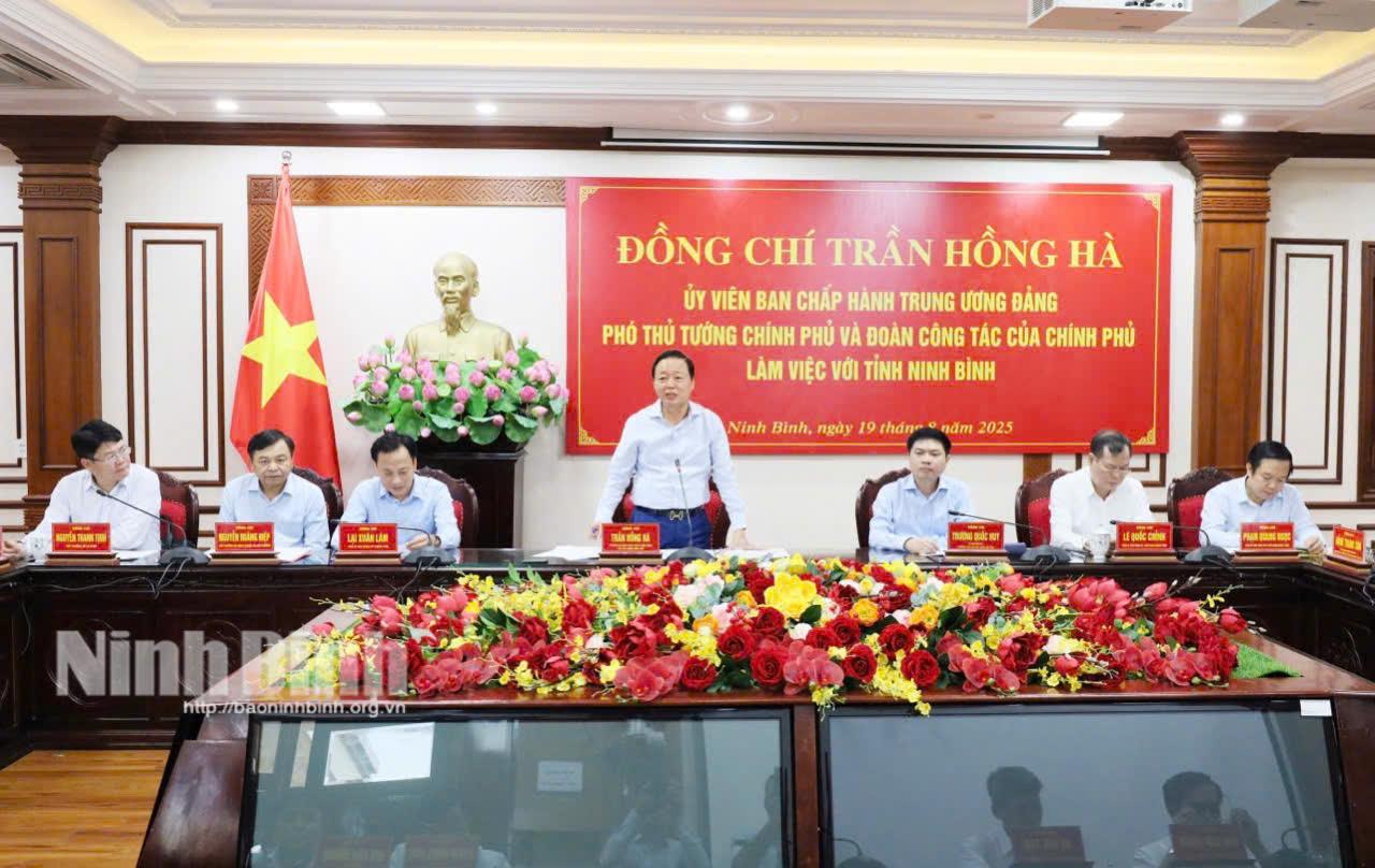 Deputy PM Tran Hong Ha speaks at the working session.