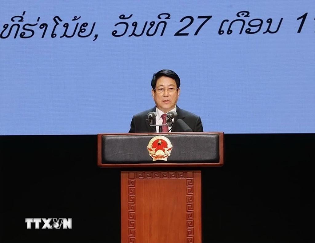 State President Luong Cuong speaks at the ceremony celebrating the 50th National Day of Laos (December 2, 1975-2025), and commemorating the 105th birth anniversary of late Lao President Kaysone Phomvihane (December 13, 1920-2025) on November 27. (Photo: VNA)