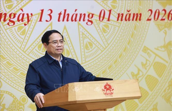 PM Pham Minh Chinh speaks at the fifth meeting of the Central Steering Committee on Housing Policy and Real Estate Market on January 13. (Photo: VNA)