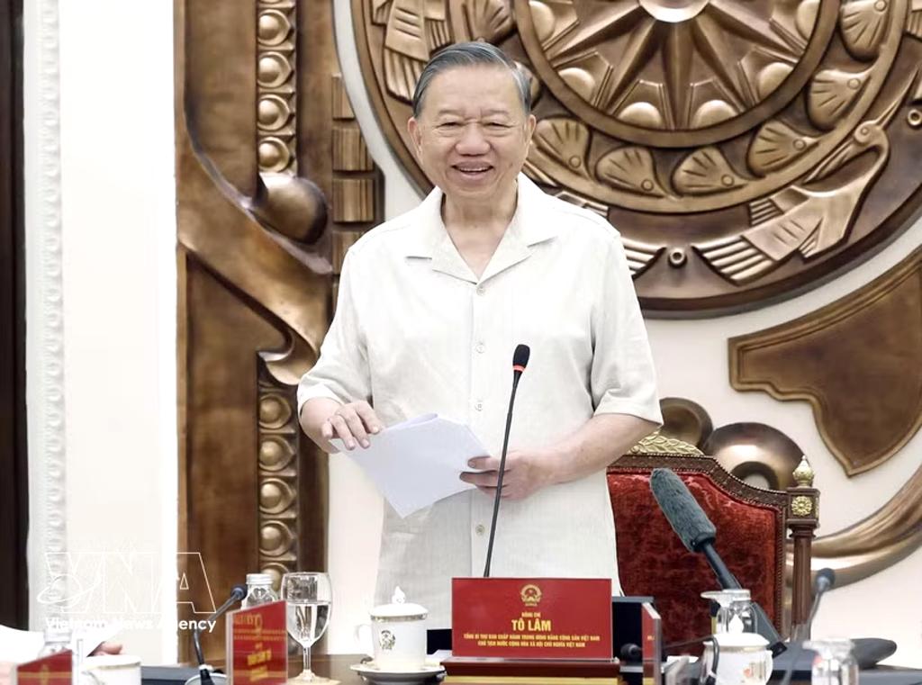 General Secretary of the Communist Party of Vietnam Central Committee and State President To Lam speaks at the working session in Hanoi on May 13, 2026. (Photo: VNA)