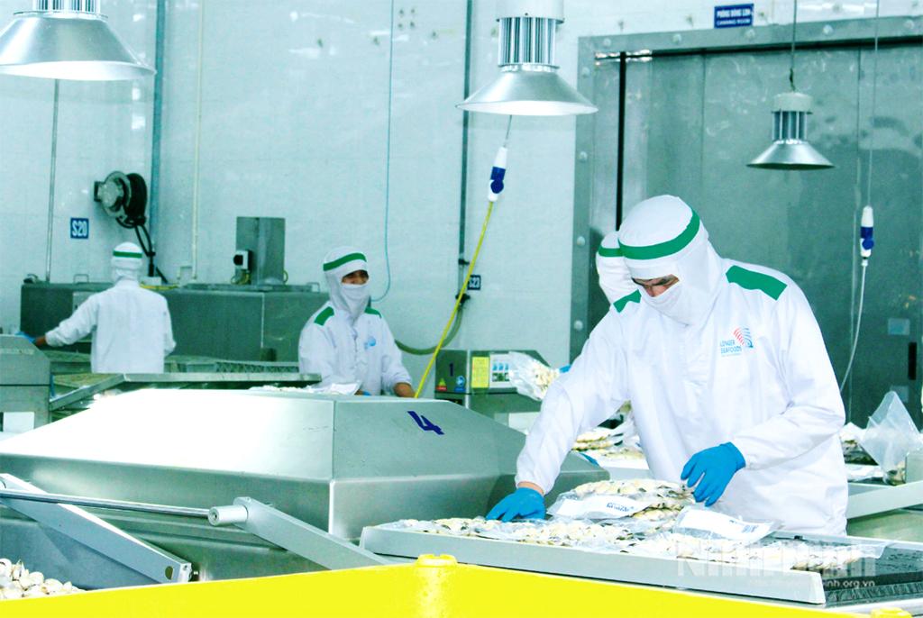 Processing clam at Lenger Seafood Vietnam Co., Ltd. in Truong Thi ward.