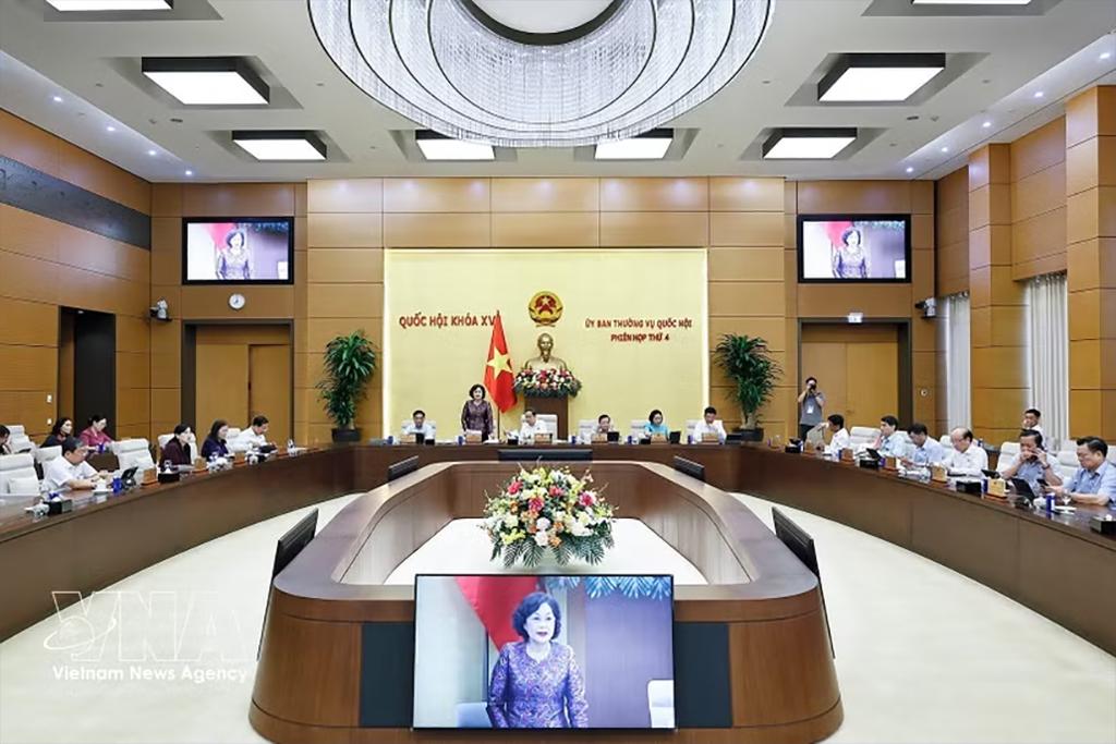 NA Vice Chairwoman Nguyen Thi Hong speaks at the session on July 14. (Photo: VNA)
