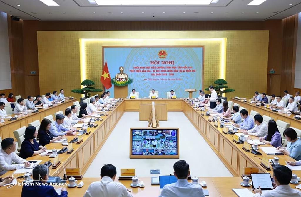 An overview of the conference to launch the 2026 2035 national target programme on cultural and socio-economic development, rural development, and development in ethnic minority and mountainous areas. (Photo: VNA)