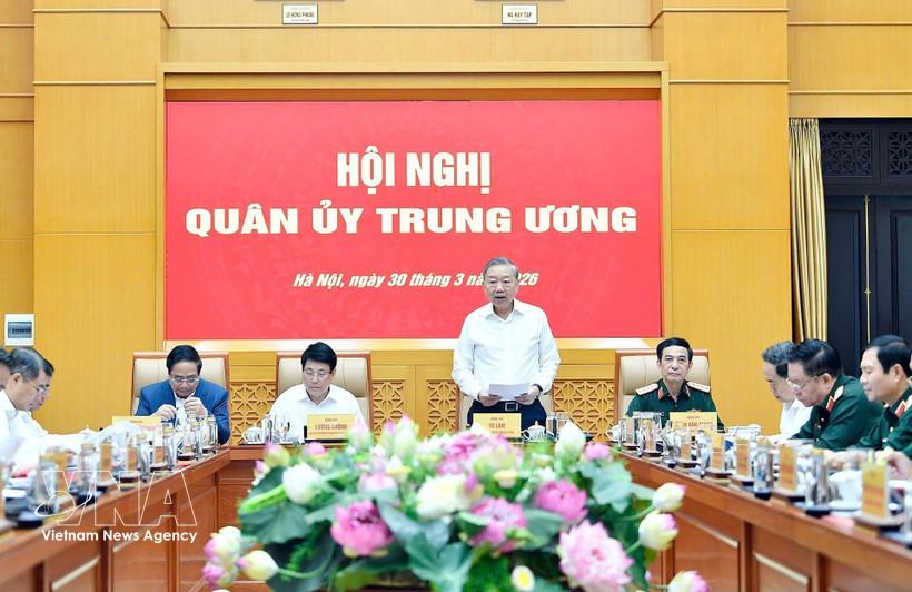 Party General Secretary To Lam addresses the Central Military Commission's meeting in Hanoi on March 30. (Photo: VNA)